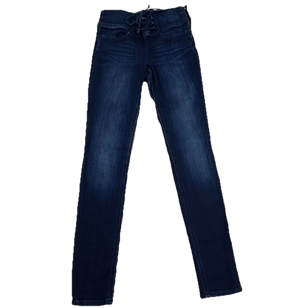 Express Jeans 4R Legging Jegging Lace Up Front High Rise Side Zip Whiskered